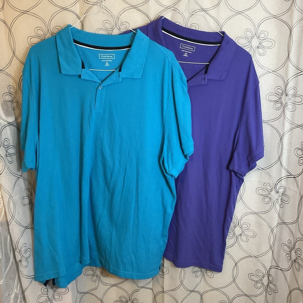 2 Pack Bundle Of Club Room Performance Polo Purple/Teal Short Sleeve Size‎ 3XL
